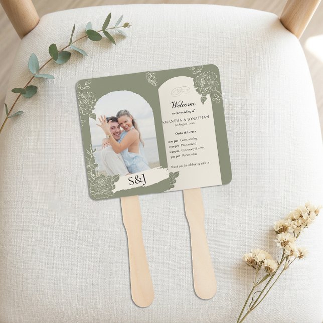 Leque de Cerimônia de Casamento com Arco Floral em (Sage Green Floral Arch Wedding Ceremony Fan)
