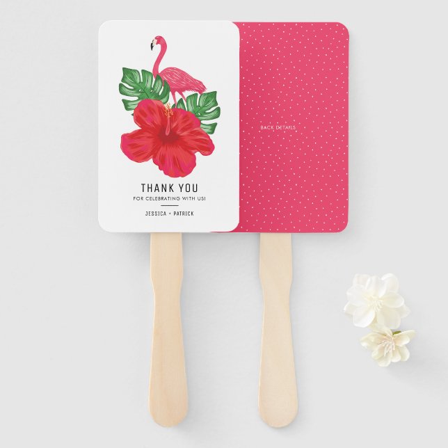 Leque de Mão de Agradecimento de Casamento Hibisco (Frente e Verso)