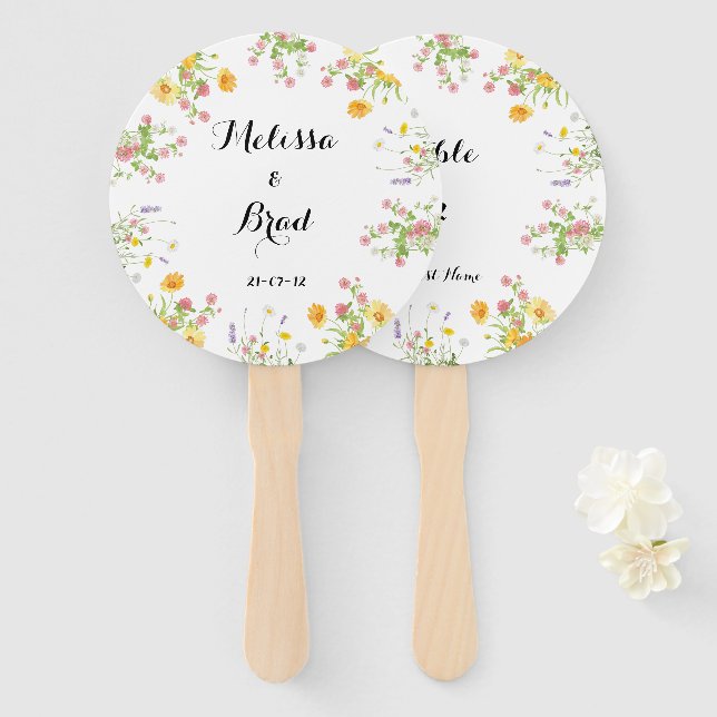 Leque de Mão de Casamento Personalizável - Texto E (Frente e Verso)