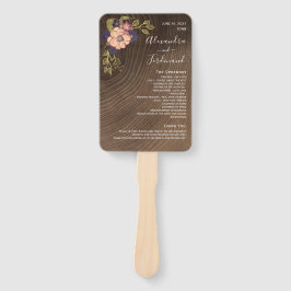 Leque de mão de madeira rústica floral para casame