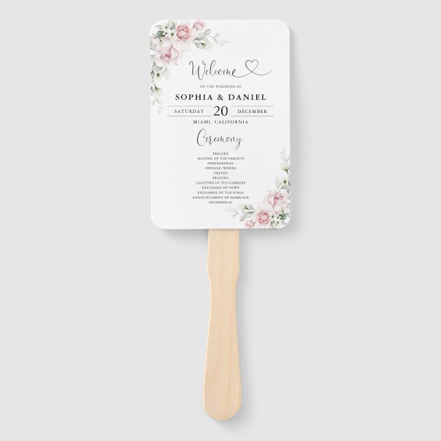 Leque de Mão de Programa de Casamento com Rosas Ro (Frente)