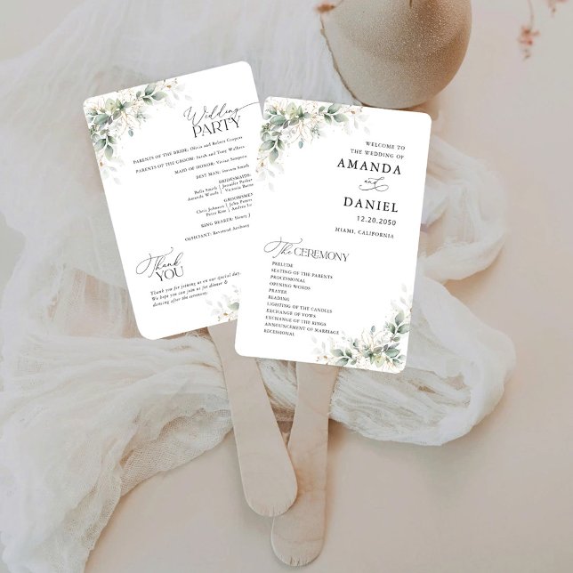 Leque de Mão de Programa de Casamento de Eucalipto (Criador carregado)