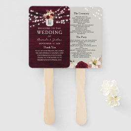 Leque de mão de programa de casamento floral rústi