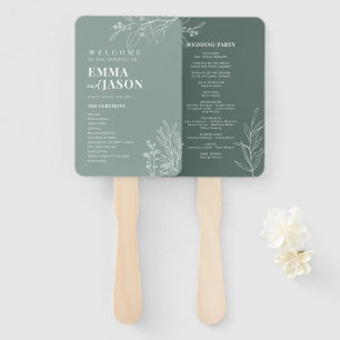 Leque de mão de programa de cerimônia floral verde