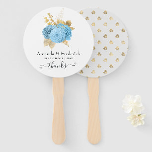 Leque de Mão para Casamento Floral Azul Água e Dou