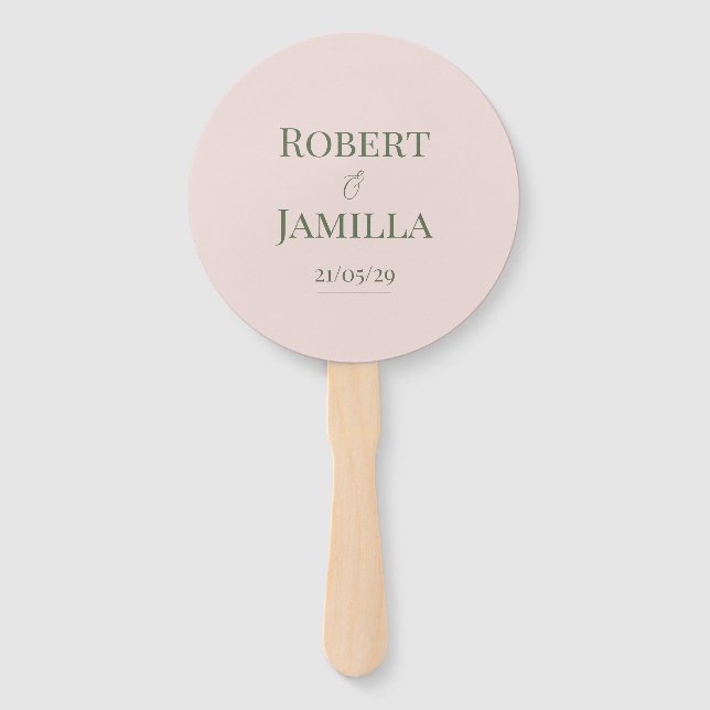 Leque de mão para casamento rosa pálido e verde es (Frente)