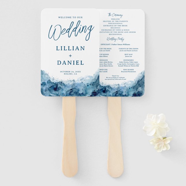 Leque de Mão para Programa de Casamento com Aquare (Frente e Verso)