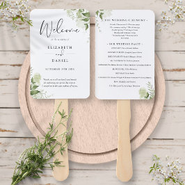 Leque de mão para programa de casamento com folhag