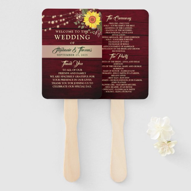 Leque de Mão para Programa de Casamento com Girass (Frente e Verso)