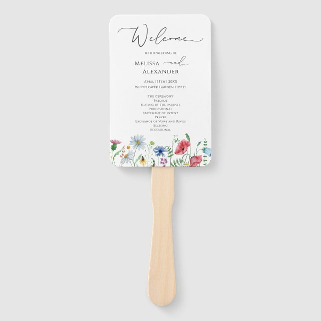 Leque de mão para programa de casamento de jardim  (Frente)