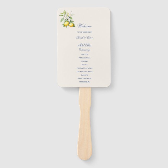 Leque de Mão para Programa de Casamento de Limão (Frente)