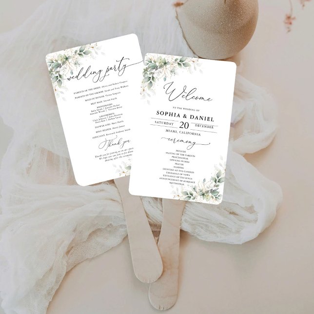Leque de Mão para Programa de Casamento Elegant Gr (Criador carregado)