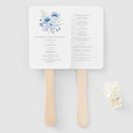 Leque de mão para programa de casamento floral azu