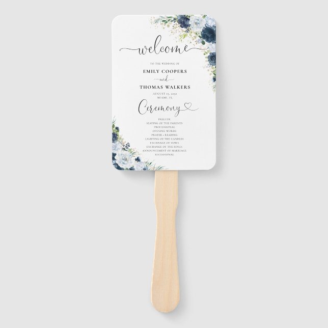 Leque de Mão para Programa de Casamento Floral Azu (Frente)