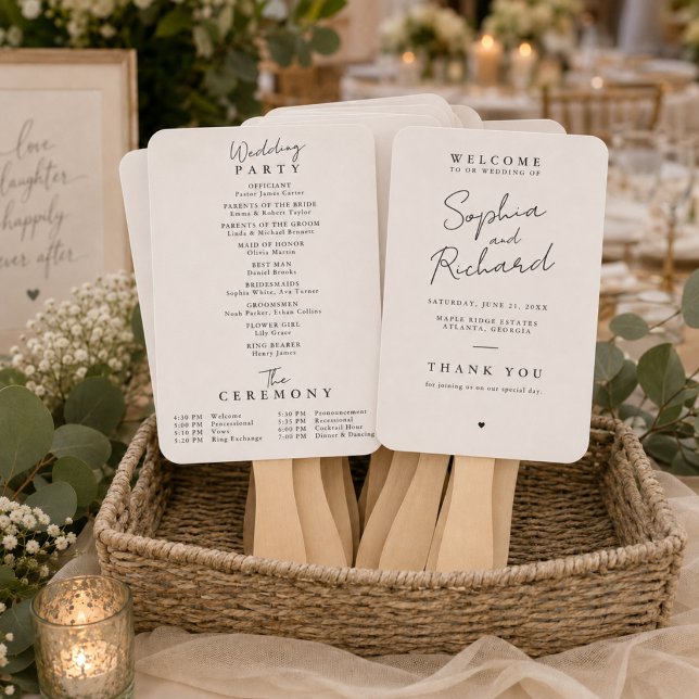 Leque de Mão para Programa de Casamento Minimalist (Criador carregado)