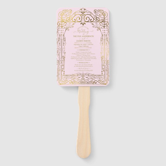 Leque de Mão para Programa de Casamento Pink Gold  (Frente)