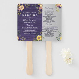 Leque de Mão para Programa de Casamento Roxo Flora