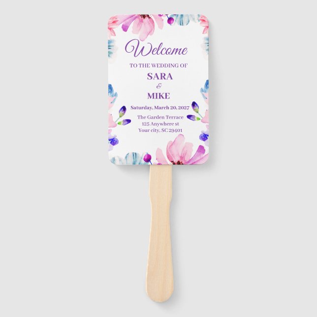 Leque de mão personalizado com agenda de casamento (Frente)