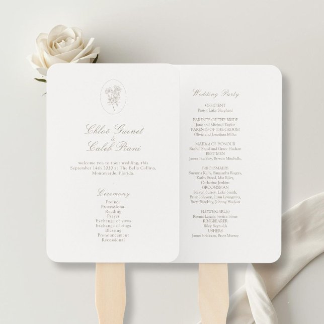 Leque de Noiva Ivory | Chic Botanical Script (Criador carregado)