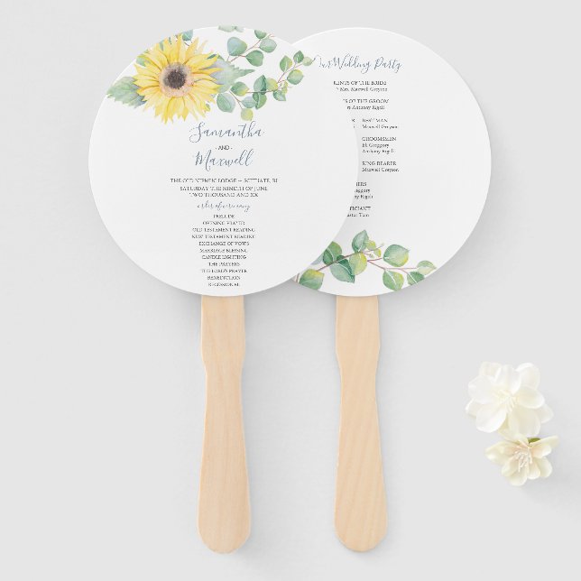 Leque de Programa de Casamento Aquarela com Verdur (Frente e Verso)