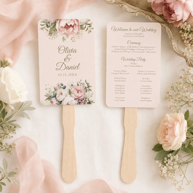 Leque de Programa de Casamento Blush & Ivory Peony (Blush & Ivory Peony Wedding Program Fan)