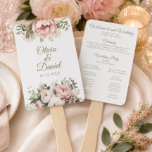 Leque de Programa de Casamento Blush & Ivory Peony