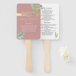 Leque de Programa de Casamento com Folhagem em Ros