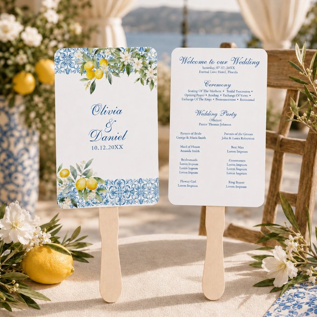 Leque de Programa de Casamento de Limão Mediterrân (Mediterranean Lemon Wedding Program Fan)