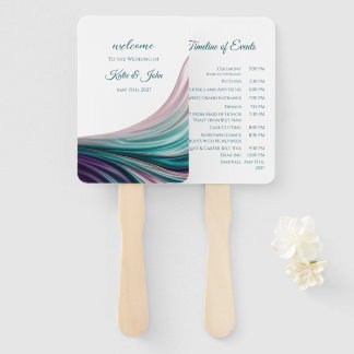 Leque de Programa de Casamento de Seda Azul-Verde