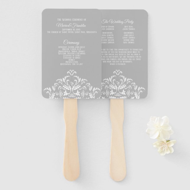 Leque de Programa de Casamento Elegante Damasco Br (Frente e Verso)