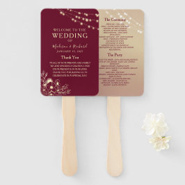 Leque de Programa de Casamento em Dourado Borgonha