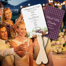 Leque de Programa de Casamento Floral com Bolinhas