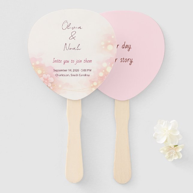 Leque de Programa de Casamento Floral em Aquarela  (Frente e Verso)
