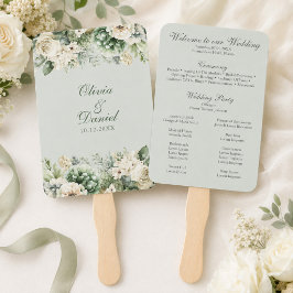 Leque de Programa de Casamento Floral Verde Sage M