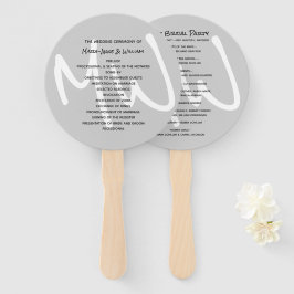 Leque de Programa de Casamento Monograma Cinza Mod