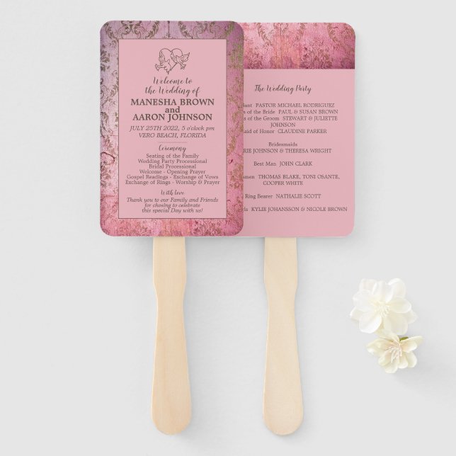 LEQUE DE PROGRAMA DE CASAMENTO ROSA RÚSTICO (Frente e Verso)