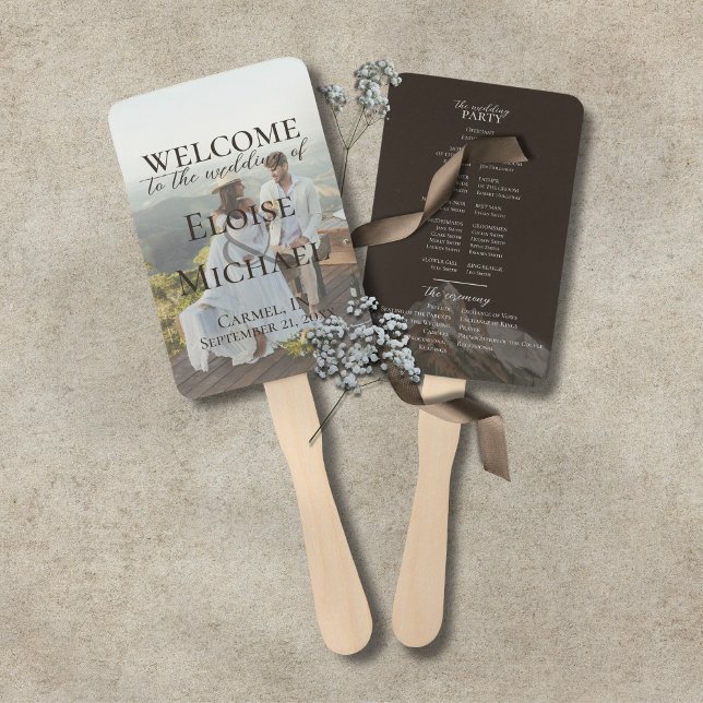 Leque de Programa de Casamento Rustico Marrom Foto (Modern Photo Rustic Brown Wedding Program Fan)