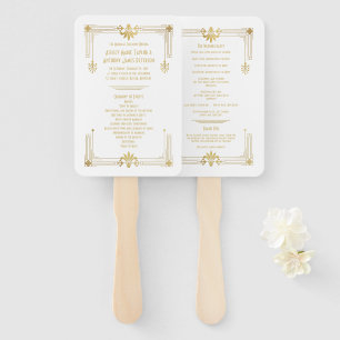 Leque Deco de Arrasto Branco Dourado 20s
