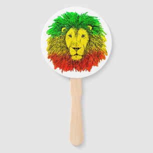 Leque Desenho da cabeça de leão Rasta vermelho amarelo v