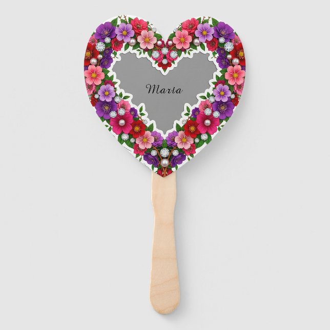 Leque Desenho de Coração Floral Elegante (Frente)