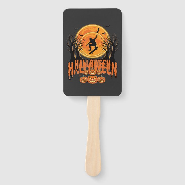Leque Desenho de Lua de Skateboard de Halloween Hallowee (Frente)