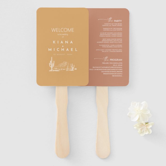 Leque Desert Vibes Wedding Program ID1019 (Frente e Verso)