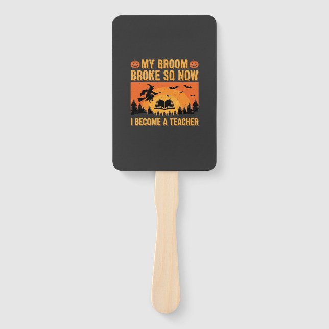 Leque Design engraçado de professora de Halloween vassou (Frente)