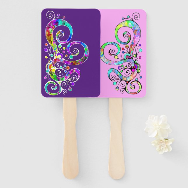 Leque Design Pintado de Mão Cardíaca Espiral 1 + 2 (Frente e Verso)