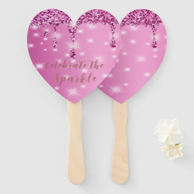Leque Despedida de Solteira Elegante com Brilho Rosa Que (Frente e Verso)