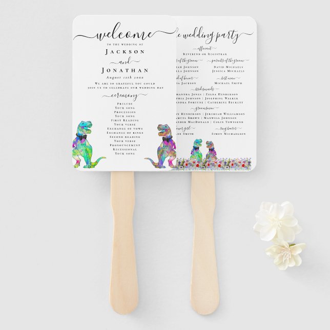 Leque Dinosaur Two Grooms Gay Wedding Ceremony (Frente e Verso)