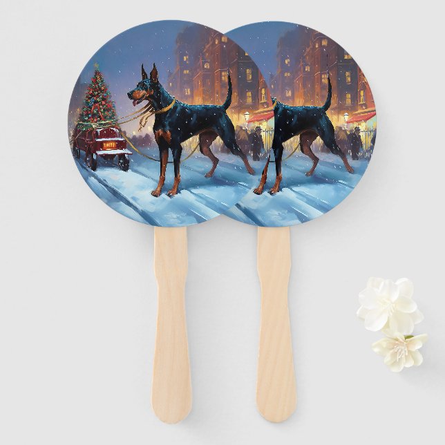 Leque Doberman Christmas Fesason Season (Frente e Verso)