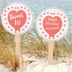 Leque Doce Personalizado 16 Feliz Coral de Aniversário