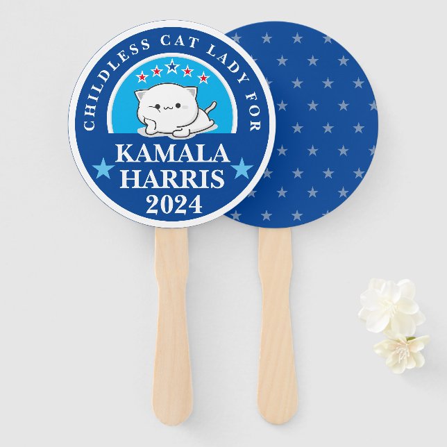 Leque Dona de Gato sem Filhos para Kamala Harris (Frente e Verso)