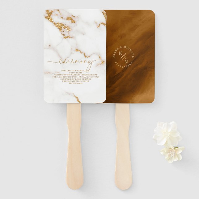 Leque Dourado Casamento de Glitter moderno Marble ID816 (Frente e Verso)